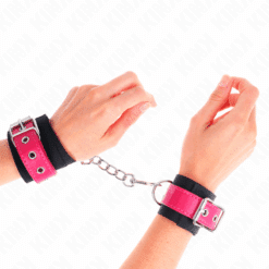 KINK - MUÑEQUERAS DE NYLON NEGRO CON CORREA POLIPIEL FUSCIA AJUSTABLE 19-29 CM X 5.1 CM - piKanteo | Despierta tu lado más piKante