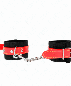 KINK - MUÑEQUERAS DE NYLON NEGRO CON CORREA POLIPIEL ROJO AJUSTABLE 19-24 CM X 5.5 CM