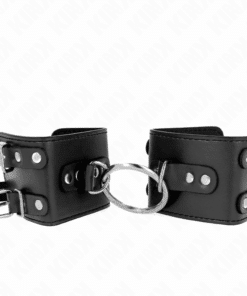 KINK - MUÑEQUERAS FIJAS CON ANILLA Y TACHUELAS NEGRO AJUSTABLE 17-22 CM X 6.5 CM