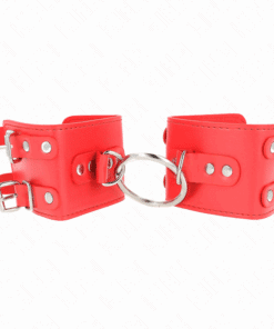 KINK - MUÑEQUERAS FIJAS CON ANILLA Y TACHUELAS ROJO AJUSTABLE 17-22 CM X 6.5 CM