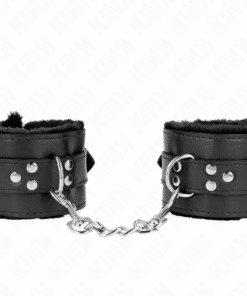 KINK - MUÑEQUERAS FORRADAS CON AGUJEROS CUADRADOS NEGRO Y CORREA NEGRO AJUSTABLE 17-29 CM X 6 CM