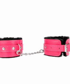 KINK - MUÑEQUERAS FORRADAS PREMIUM NEGRO CON CORREA FUCSIA AJUSTABLE 17-29 CM X 6 CM