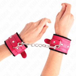 KINK - MUÑEQUERAS FORRADAS PREMIUM NEGRO CON CORREA FUCSIA AJUSTABLE 17-29 CM X 6 CM - piKanteo | Despierta tu lado más piKante