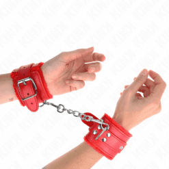 KINK - MUÑEQUERAS FORRADAS ROJO CON CORREA ROJO AJUSTABLE 20-29 CM X 5.5 CM - piKanteo | Despierta tu lado más piKante