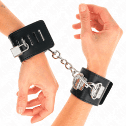 KINK - MUÑEQUERAS MULTIPOSICIÓN CON CIERRE CANDADO NEGRO AJUSTABLE 16-23 CM X 5.5 CM - piKanteo | Despierta tu lado más piKante