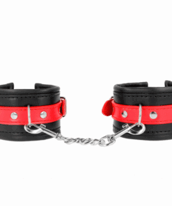 KINK - MUÑEQUERAS NEGRO CON CORREA ROJO AJUSTABLE 17-28 CM X 6 CM