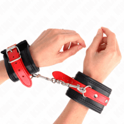 KINK - MUÑEQUERAS NEGRO CON CORREA ROJO AJUSTABLE 17-28 CM X 6 CM - piKanteo | Despierta tu lado más piKante
