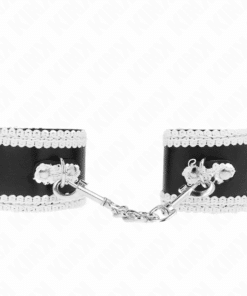 KINK - MUÑEQUERAS NEGRO CON ENCAJE DECORATIVO BLANCO AJUSTABLE 20-23 CM X 5.5 CM
