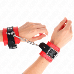 KINK - MUÑEQUERAS ROJO CON CORREA NEGRO AJUSTABLE 17-28 CM X 6 CM - piKanteo | Despierta tu lado más piKante