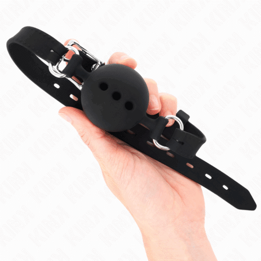 KINK - MORDAZA 55 x 2 CM DE BOLA 4.5 CM DE SILICONA COMPLETA TALLA M NEGRO AJUSTABLE 35-51 CM - Imagen 2