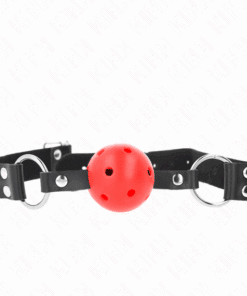 KINK - MORDAZA DE BOLA 4 CM TRANSPIRABLE CON DOBLE REMACHE ROJO 62 x 2.5 CM AJUSTABLE 42-58 CM
