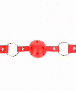 KINK - MORDAZA DE BOLA 4 CM TRANSPIRABLE CON DOBLE REMACHE MODELO 1 ROJO 62 x 2.5 CM AJUSTABLE 42-58 CM