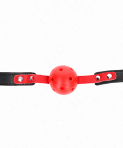 KINK - MORDAZA DE BOLA 4 CM DURA HUECA ROJO CORREA NEGRA 60 x 2 CM AJUSTABLE 37-52 CM