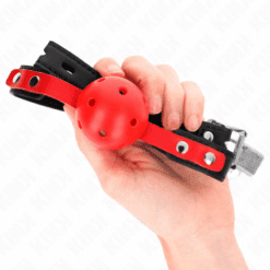 KINK - MORDAZA DE BOLA 4 CM DURA HUECA ROJO CORREA NEGRA 60 x 2 CM AJUSTABLE 37-52 CM - piKanteo | Despierta tu lado más piKante