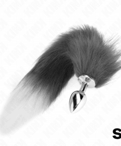 KINK - PLUG ANAL TALLA S 7 X 3 CM CON COLA SINTÉTICA 40 CM PLATEADO Y BLANCO