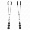 KINK - PINZAS PARA PEZONES PLATEADA FINA CON TRIPLE BOLA DE VIDRIO NEGRO 7 CM - piKanteo | Despierta tu lado más piKante