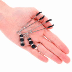 KINK - PINZAS PARA PEZONES PLATEADA FINA CON TRIPLE BOLA DE VIDRIO NEGRO 7 CM - piKanteo | Despierta tu lado más piKante