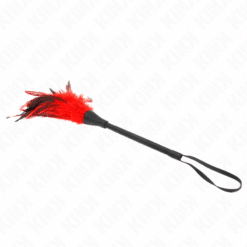 KINK - PLUMAS DE POLLO PARA COSQUILLAS CON FORMA CUERNO DE CRIADA ROJO 36 CM - piKanteo | Despierta tu lado más piKante