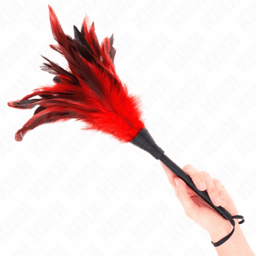 KINK - PLUMAS DE POLLO PARA COSQUILLAS CON FORMA CUERNO DE CRIADA ROJO 36 CM - Imagen 2