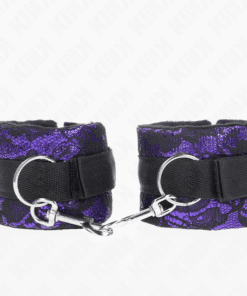 KINK - MUÑEQUERAS CORTAS DE ENCAJE TERCIOPELO Y UNIÓN DE NYLON VIOLETA/NEGRO 23 X 6.5 CM