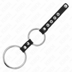 KINK - ANILLO PENE METAL DOBLE 3.8 CM A 5 CM CONECTADOS CON CUERO - piKanteo | Despierta tu lado más piKante