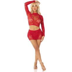 Alternative view of LEG AVENUE - TOP + FALDA DE REJILLA CON BRILLANTES ROJO