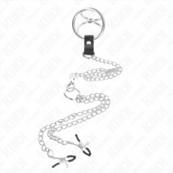 KINK - ANILLO PENE TRIPLE METAL CROMADO 3 CM A 4.5 CM CON CADENA METAL 26 CM Y PINZAS PARA PEZONES - piKanteo | Despierta tu lado más piKante