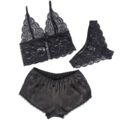 SUBBLIME - 953928 SET 3 PIEZAS ENCAJE Y SATEN NEGRO L/XL - piKanteo | Despierta tu lado más piKante