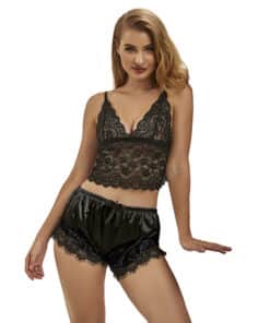 SUBBLIME - 953942 PIJAMA SEXY SATEN Y  ENCAJE NEGRO L/XL