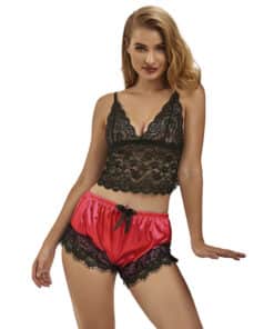 SUBBLIME - 953966 PIJAMA SEXY SATEN Y  ENCAJE NEGRO/ROJO L/XL