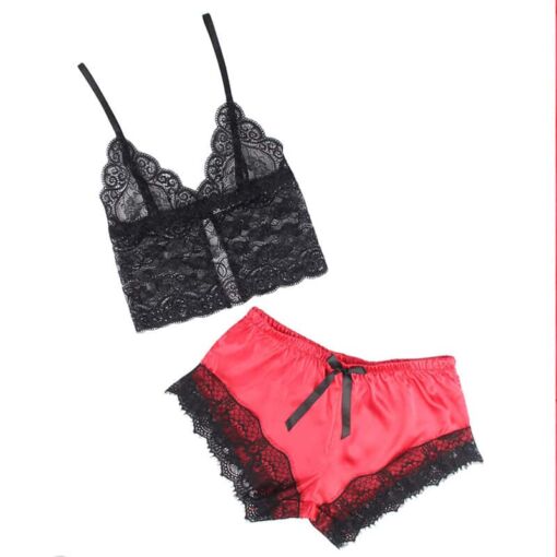 SUBBLIME - 953966 PIJAMA SEXY SATEN Y  ENCAJE NEGRO/ROJO L/XL - Imagen 9