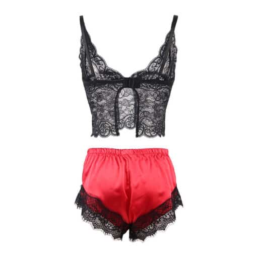 SUBBLIME - 953966 PIJAMA SEXY SATEN Y  ENCAJE NEGRO/ROJO L/XL - Imagen 8