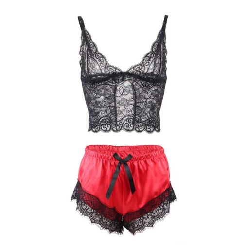 SUBBLIME - 953966 PIJAMA SEXY SATEN Y  ENCAJE NEGRO/ROJO L/XL - Imagen 7