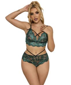 SUBBLIME - 954086 SUJETADOR + PANTIES ENCAJE VERDE S/M