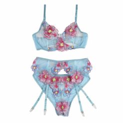 SUBBLIME - 954109 SUJETADOR + PANTIES CON LIGUERO DISEÑO FLORAL AZUL S/M - piKanteo | Despierta tu lado más piKante