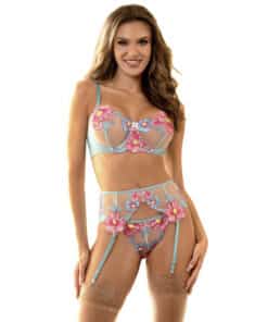 SUBBLIME - 954116 SUJETADOR + PANTIES CON LIGUERO DISEÑO FLORAL AZUL L/XL