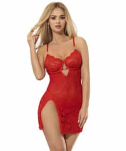 SUBBLIME - 954208 BABYDOLL DE ENCAJE CON TIRANTES AJUSTABLES ROJO S/M