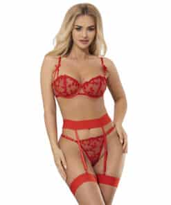 SUBBLIME - 954321 SUJETADOR + TANGA + LIGUEROS ESTAMPADO DE CORAZONES ROJO S/M
