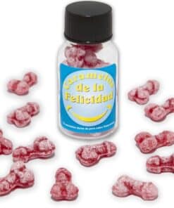 DIABLO PICANTE - BOTE 12 CARAMELOS DE LA FELICIDAD FORMA PENE FRESA/CEREZA