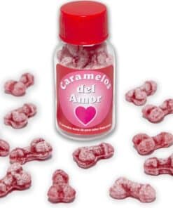 DIABLO PICANTE - 12 CARAMELOS DEL AMOR FORMA PENE FRESA/CEREZA