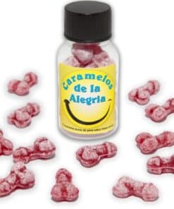 DIABLO PICANTE - 12 CARAMELOS DE LA ALEGRÍA FORMA PENE FRESA/CEREZA