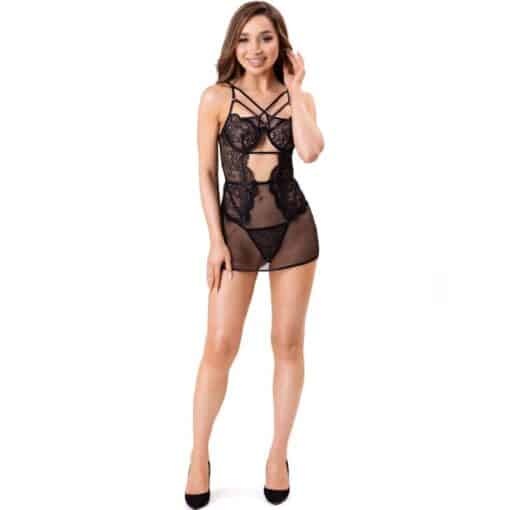 LIVCO CORSETTI FASHION - CIELO LC 20211 CAMISA + TANGA NEGRO S/M - Imagen 2