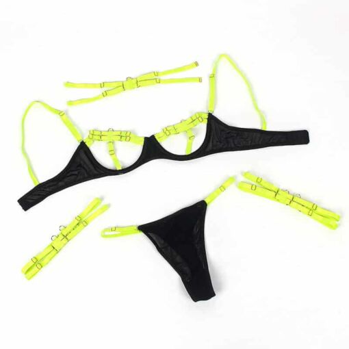 SUBBLIME - 955274 SET SUJETADOR CON COLLAR Y DETALLES PARA PIERNAS VERDE FLUORESCENTE S/M - Imagen 7
