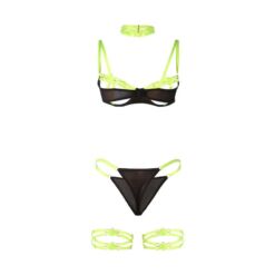 SUBBLIME - 955274 SET SUJETADOR CON COLLAR Y DETALLES PARA PIERNAS VERDE FLUORESCENTE S/M - piKanteo | Despierta tu lado más piKante