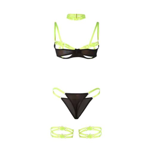 SUBBLIME - 955274 SET SUJETADOR CON COLLAR Y DETALLES PARA PIERNAS VERDE FLUORESCENTE S/M - Imagen 6