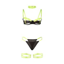 SUBBLIME - 955274 SET SUJETADOR CON COLLAR Y DETALLES PARA PIERNAS VERDE FLUORESCENTE S/M - piKanteo | Despierta tu lado más piKante