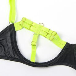 SUBBLIME - 955274 SET SUJETADOR CON COLLAR Y DETALLES PARA PIERNAS VERDE FLUORESCENTE S/M - piKanteo | Despierta tu lado más piKante