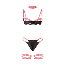 SUBBLIME - 955298 SET SUJETADOR CON COLLAR Y DETALLES PARA PIERNAS ROSA FLUORESCENTE S/M - piKanteo | Despierta tu lado más piKante