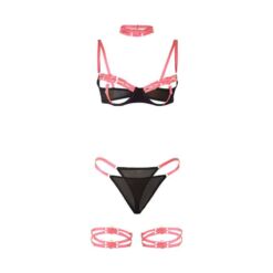 SUBBLIME - 955298 SET SUJETADOR CON COLLAR Y DETALLES PARA PIERNAS ROSA FLUORESCENTE S/M - piKanteo | Despierta tu lado más piKante