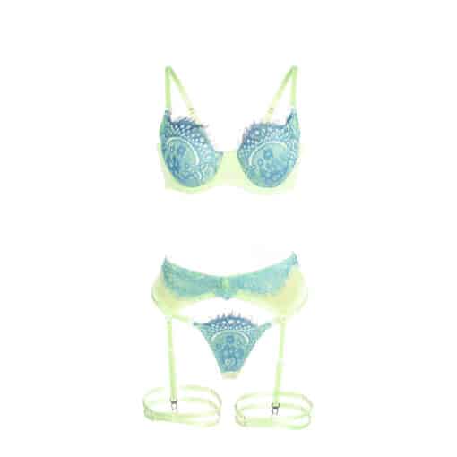 SUBBLIME - 955311 SET SUJETADOR CON ENCAJE Y LIGUEROS VERDE Y AZUL S/M - Imagen 7